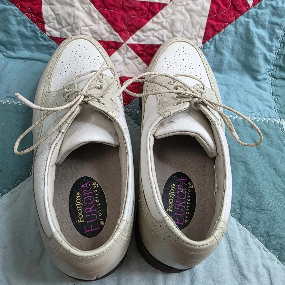 Footjoy Europa Collection White Cream Wingtip Spiked Leather Golf Shoes Mens